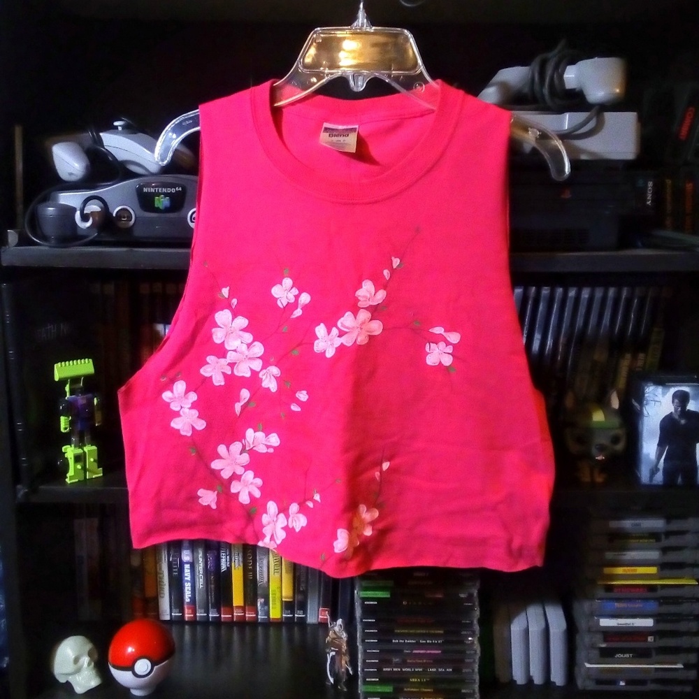 Cute Cherry Blossom Print Crop Top (Altered)
